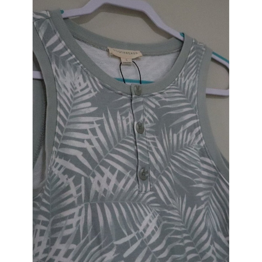 Tropical Summer Beach EcoThreads Romper S Sage Green Palm Leaf Henley Boho - Picture 2 of 10